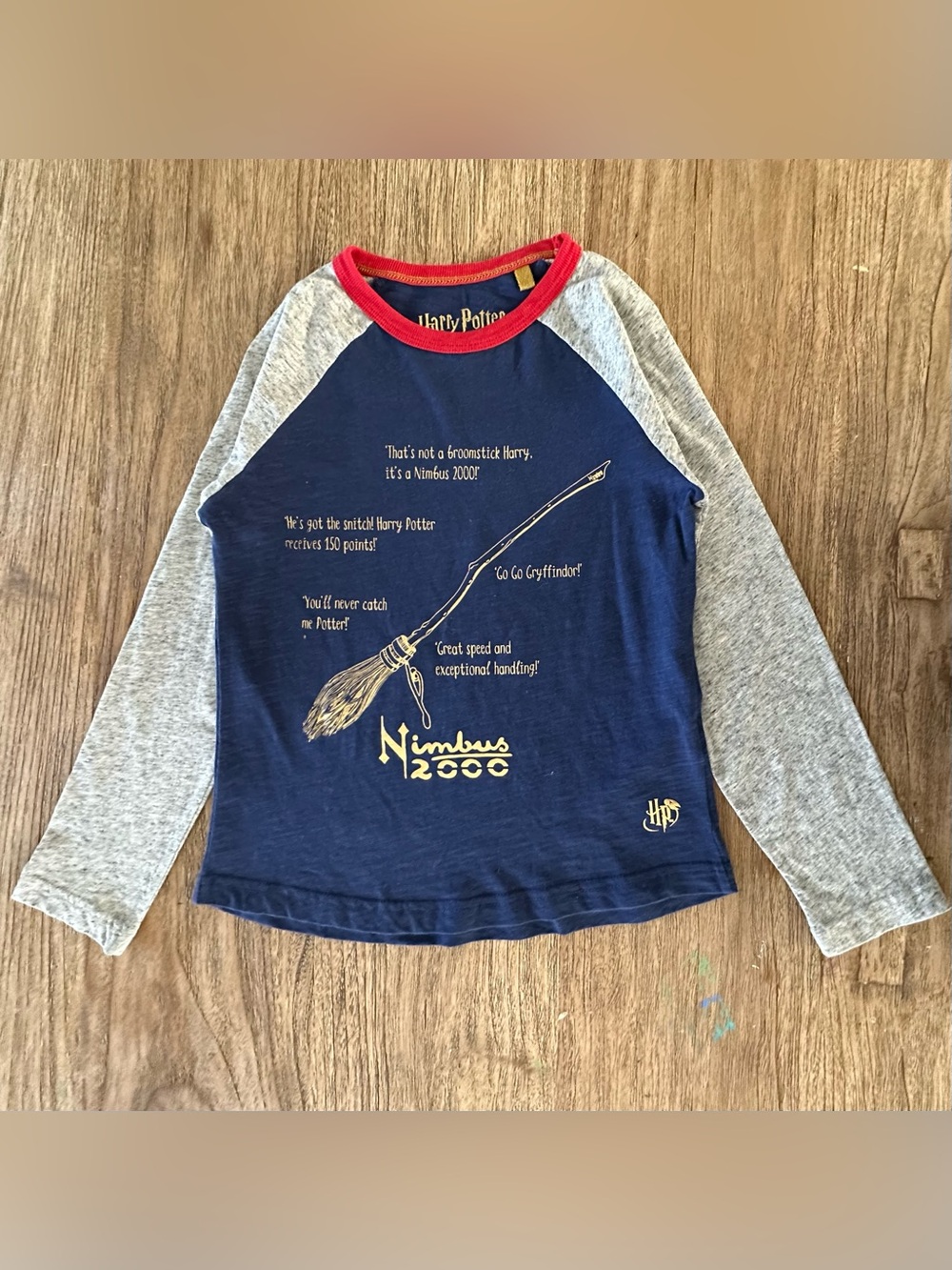 Mini Boden x Harry Potter Nimbus 2000 Long Sleeve Raglan Shirt - Navy & Gray